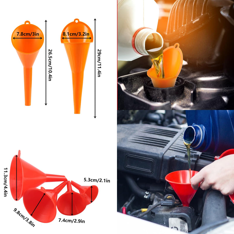 10 Pcs Automotive Funnels Set, Plastic Long Neck Oil Funnels, Snap Funnel,Flexible Right Angle Funnels，Wide Mouth Fuel Funnels,Plastic Funnel for Filling coolant/Gasoline/Water/Engine Oil