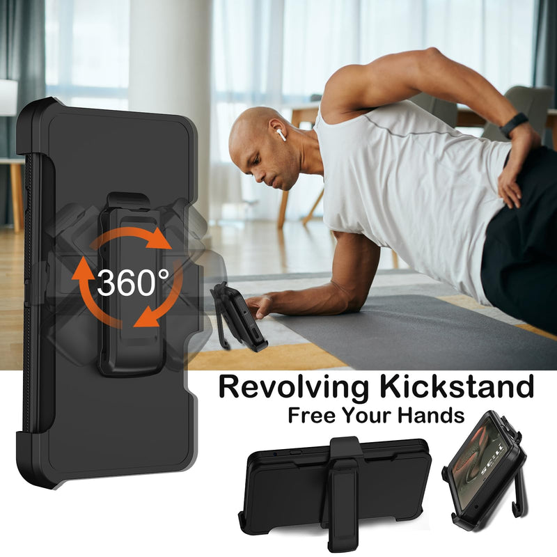 KECAI for Motorola Moto Edge 5G 2025 Case with Belt Clip Holster,2X Screen Protector,Heavy Duty Shockproof Drop Protection Military Grade Full Body Rugged Phone Cover with Kickstand (Black) Black for Motorola Edge 5g 2025