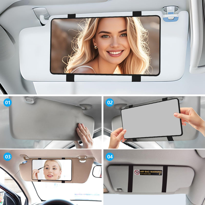 No Light - Car Visor Mirror Clip On for Women & Girl - Large Car Vanity Mirror for Sun Visor - Sunvisor Vanity Universal Fit for Vehicle & Truck - Black (No LED Light)