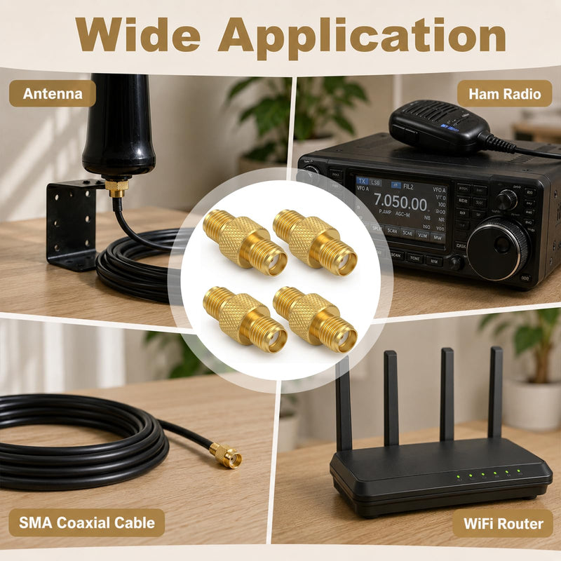 4 Pack SMA Connectors, Female to Female Coaxial Adapter, SMA Adapter, Gold Plated Antenna Connector