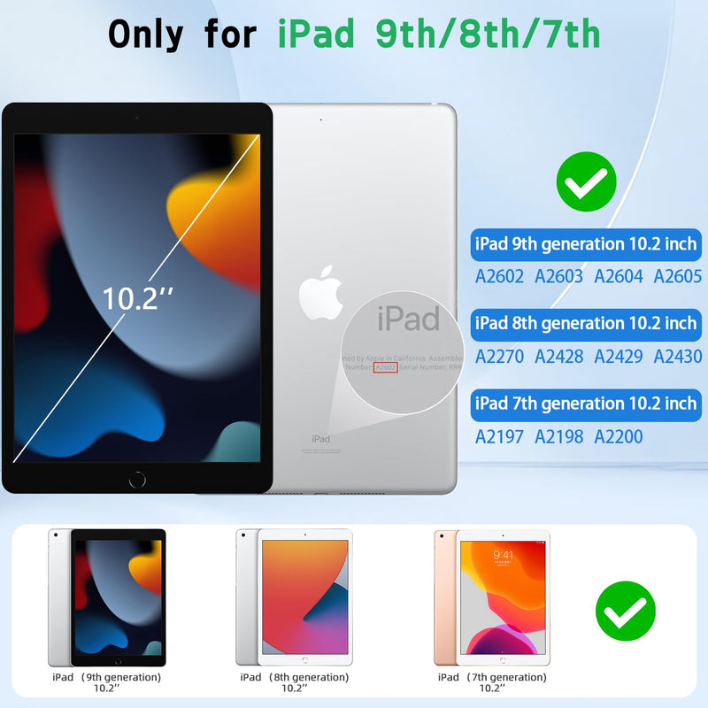 TIRIN Kids iPad Case 9th/8th/7th Generation 10.2 inch (2021/2020/ 2019) | Blue iPad 9th gen case with built-in screen protectors, iPad 8th gen case with Foldable Handle Stand, Child-friendly