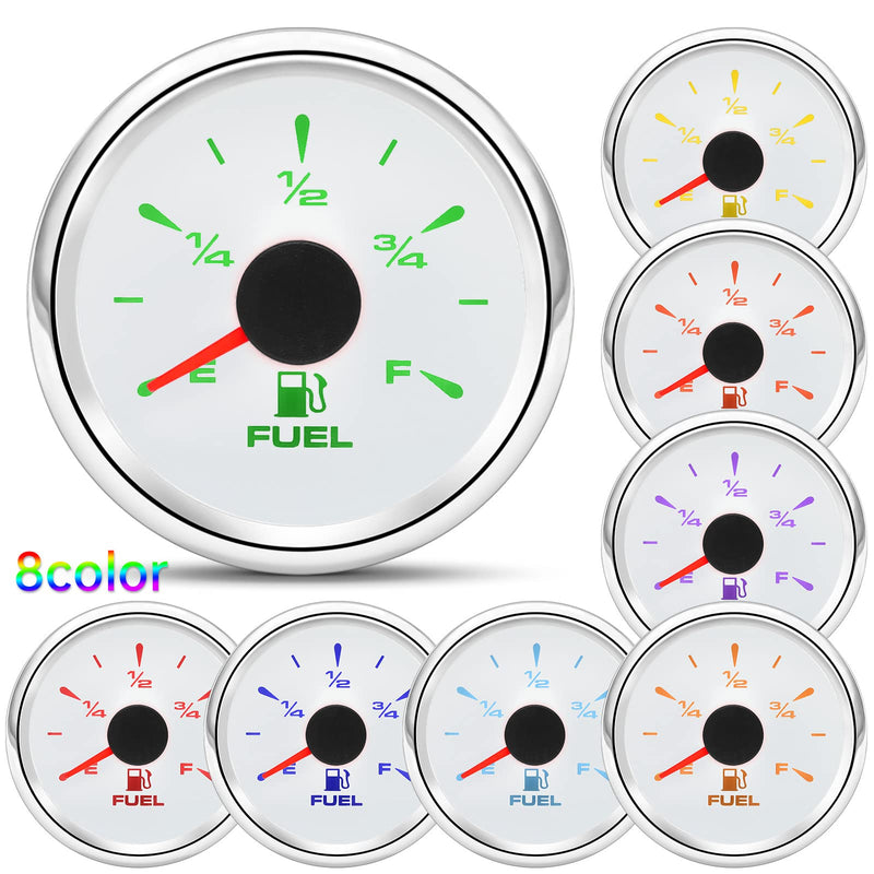 ARTILAURA 0-90 ohm Fuel Gauge 7 Color Boat Fuel Level Gauge Marine Fuel Gauge Gas Fuel Tank Meter for Universal AUTO Car (White) White