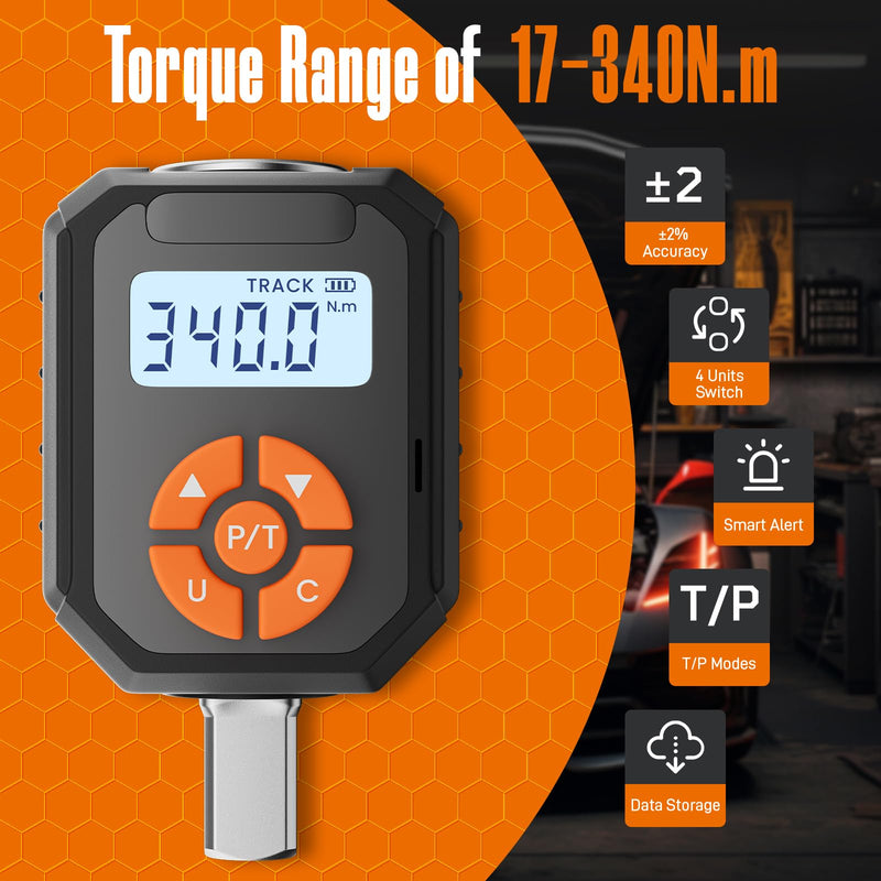 1/2" Digital Torque Wrench Adapter Set, 12.54-250.8 Ft.lb/17-340 N.m Electronic Torque Adapter with Buzzer & LED Indicator for Automotive Motocycle Car Repair Black 12.54-250.8 Ft.lb/17-340 Nm Adapter