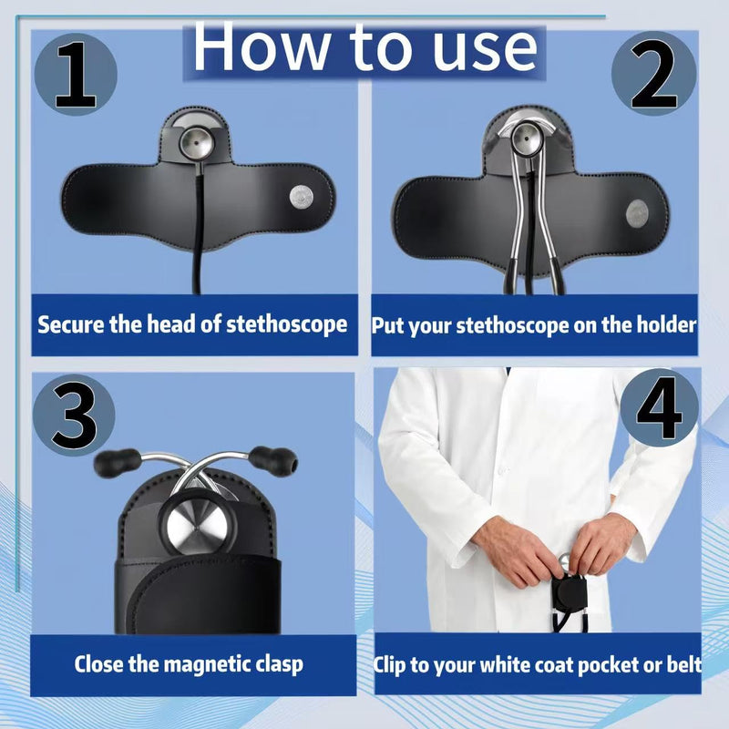 Magnetic Stethoscope Holder Clips, Secure Hands-Free PU Leather Holster for Scrubs, Belts & Lab Coats - Portable Stethoscope Accessories for Nurses, Doctors, EMTs, Medical Students(Pink) Pink