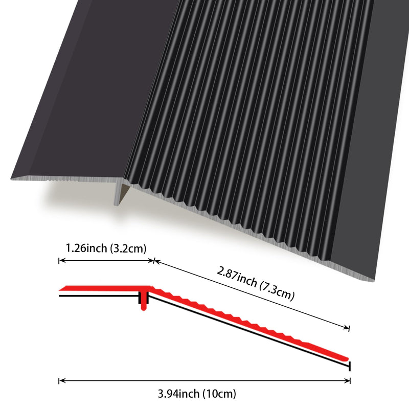 Lunghaa Aluminum Floor Transition Strip, Threshold Reducer for Doorway Ramp Tiles Laminate Planks, Bridge The Height Gap Between 0.3-1.6 inches (4.2 ft x 3.9 in, Matte Black) 4.2 ft x 3.9 in