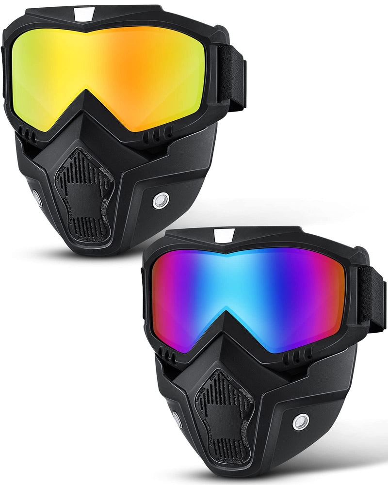2 Pieces Motorcycle Goggles Helmet Riding Goggles Glasses With Face Cover Colourful, Gold