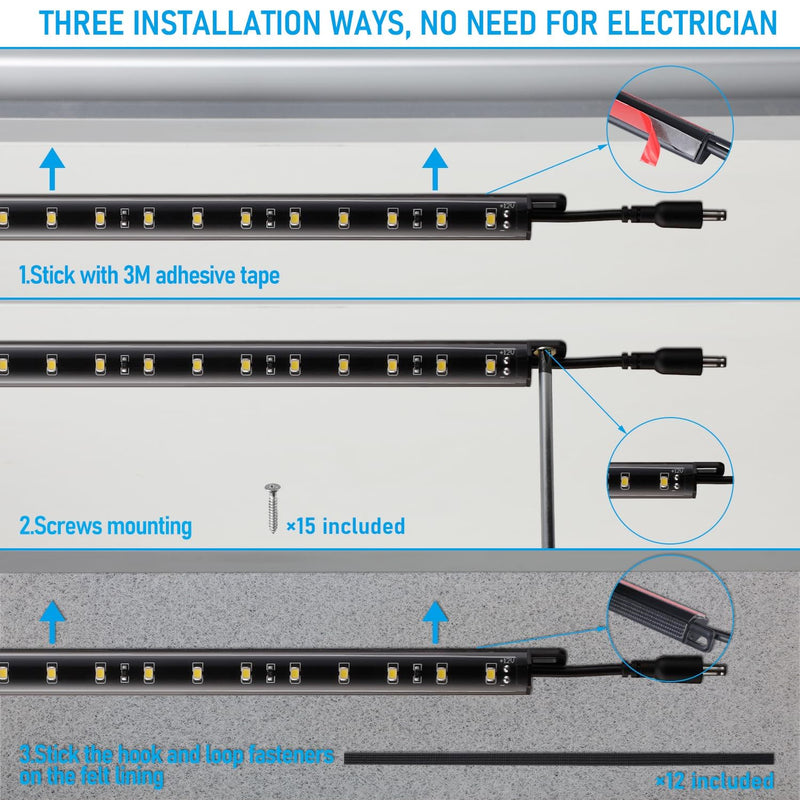 TORCHSTAR LED Safe Lighting Kit, (6) 12 Inch Linkable Light Bars + Rocker Switch + UL Power Adapter, 900LM, Input 100-240V, for Under Cabinet Gun Safe Locker Closet Showcase, 5000K Daylight Daylight (5000K)