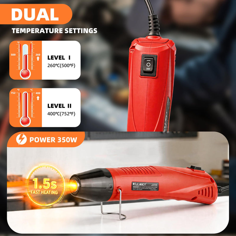 Kuject Mini Heat Gun, 120PCS Solder Seal Wire Connectors Kit, 350W Dual-Temp Heat Gun for Shrink Tubing, Waterproof Heat Shrink Wire Repair Kit with Solder Stick for Marine Automotive Truck, AWG 26-10 120pcs Base Kit (with Heat Gun)