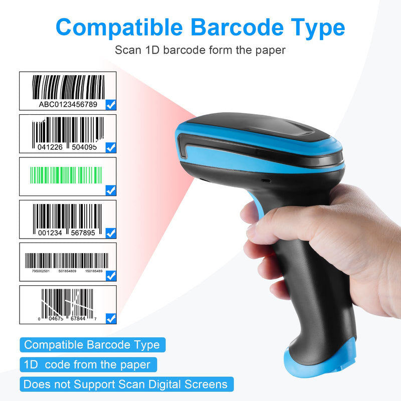 1D Barcode Scanner, Onewscan Wireless Laser Bar Code Scanners with Stand 2.4G Wireless & USB Wired Connection Plug and Play Handheld Bar Code Reader 652wl