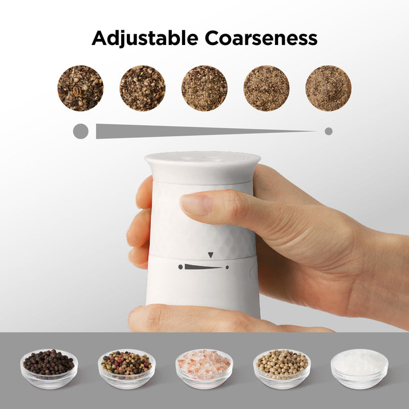 Kitchen Mama FlipTastic Rechargeable Salt and Pepper Grinder – Gravity Electric Grinder, Pepper Mill, Adjustable Coarseness, One-Hand Operation, Large Capacity, Refillable Kitchen Gadgets (White) White Standard