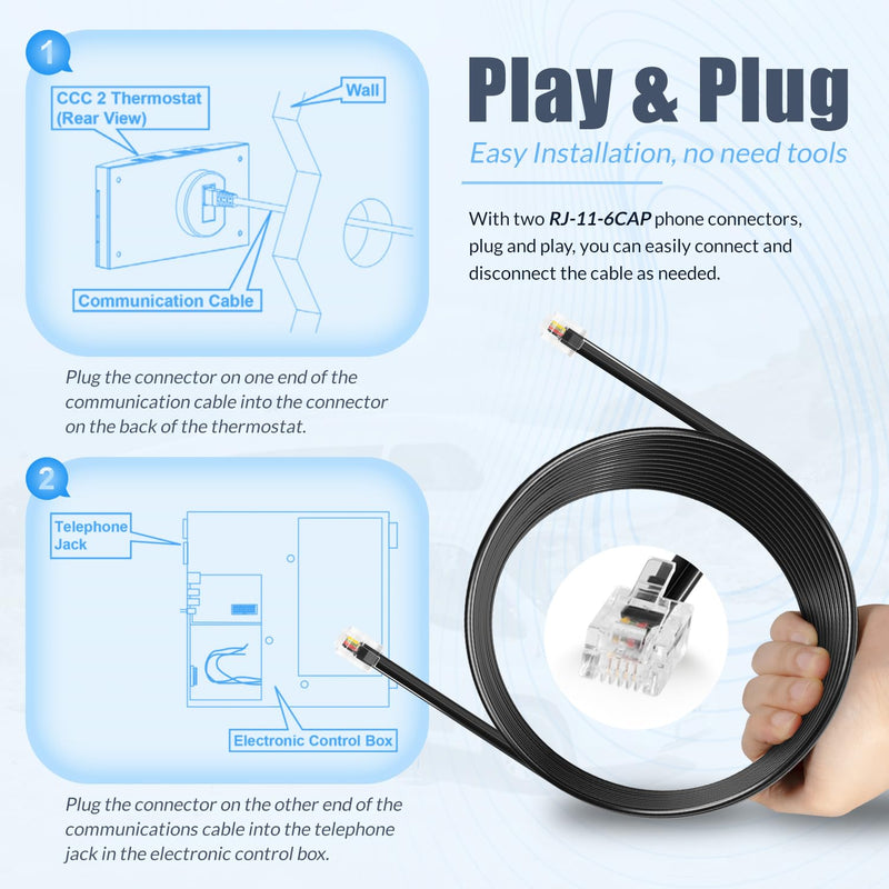 3106614.013 18’ RV Air Conditioner Communication Cable Fit for Dometic Multi-Zone Thermostats CCC and CCC II, Plug-and-Play, Replace for 3308013.006 3106614.013 18’