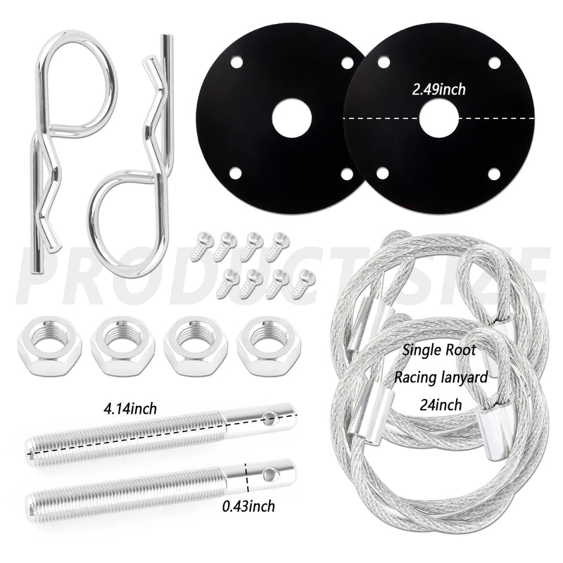 Hood Pins Kit for Car - Stainless Steel Hood Pin Lock Clip with Racing Lanyard for Fixing Car Hood Cover & Reduce Shaking - Universal Car Mods Exterior Accessories Fits Most Car Truck SUV(Black) Black