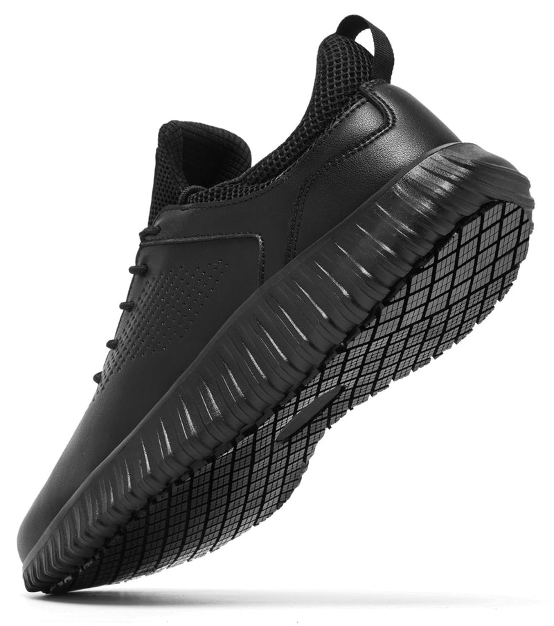 SHULOOK Men's Non Slip Work Shoes Lace Up Slip Resistant Sneakers Waterproof Food Service Kitchen Chef Restaurant Slip On Walking Shoes Lightweight Comfortable Nursing Shoes Working Footwear 9.5 Black