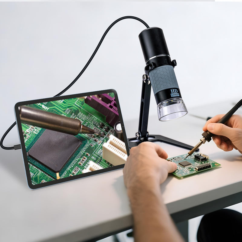 1080P USB Digital Microscope with Metal Stand, 50X-1000X Handheld Microscope Camera with 8 LED Lights Compatible with iPhone/Android/Windows/Mac Black
