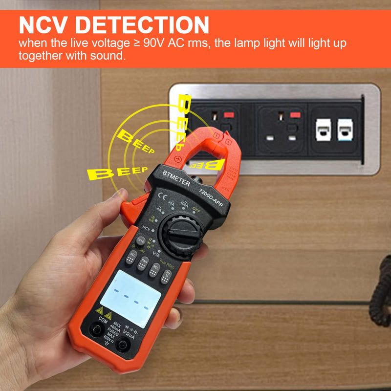 BTMETER Digital Clamp Meter Multimeter, Auto Range 4000 TRMS AC DC Voltmeter Ammeter Test Volt Amp Ohm Capacitance Frequency w/Data Export, Mini Multi Tester BT-7200CAPP 400A AC/4000uA DC Current + Bluetooth