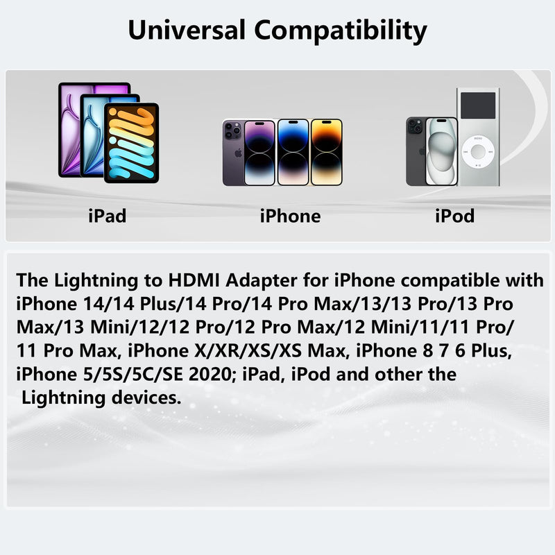 Lightning to HDMI Adapter for iPhone to TV, 1080P 4K@60Hz Video & Audio Sync Screen Converter Digital AV Adapter with Charging Port for iPhone 14 13 12 11 X 8 7 on HDTV/Projector/Monitor White