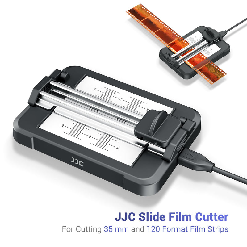 JJC Negative Slide Film Cutter for 35mm 120 Format Strips for Clean Cutting | Negative Cutter with 11-Level Brightness LED Backlight, USB-C Charging, Precision Marks to Assist with Cutting, Iron Base