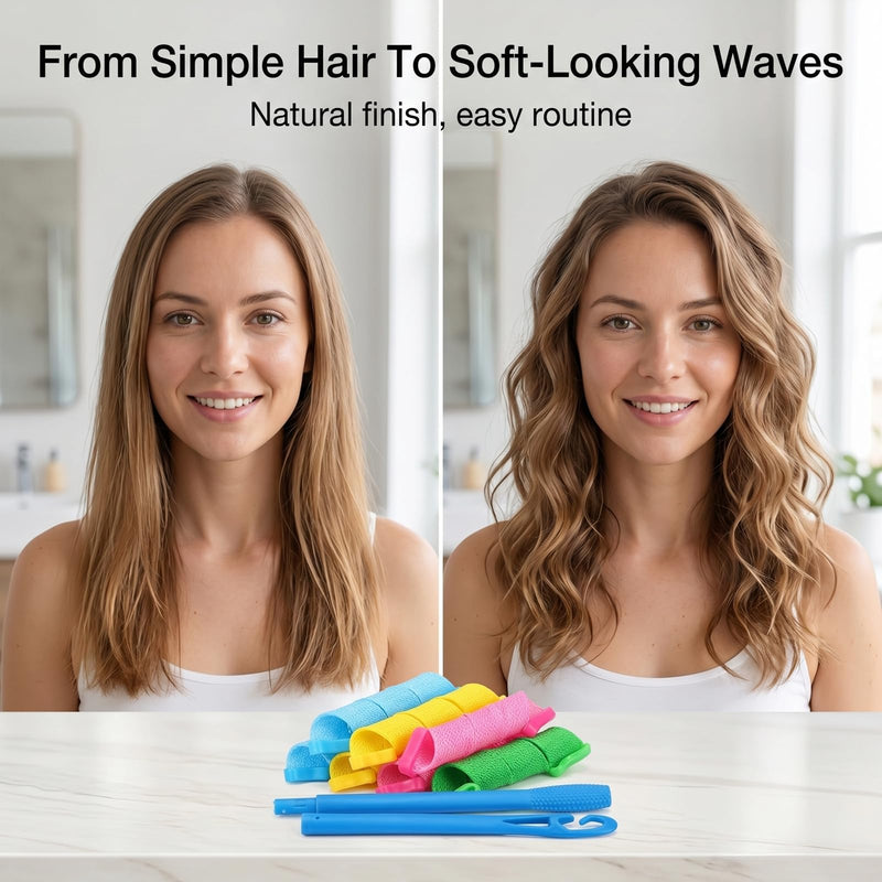 Spiral Hair Rollers, 17 Heatless Mesh Curlers With 2-Piece Styling Hook | Flexible Sleeves In 4 Colours, Connectable Tool Feeds Strands Through, Across Hair Lengths And Textures, Home Or Travel 2 Pack