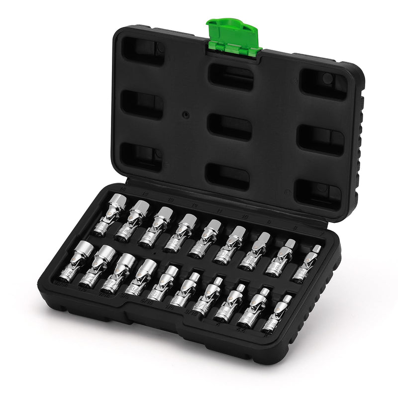 TecoTek 19-Piece 1/4-Inch Drive Universal Joint Socket Set, Swivel Socket Set, 6-Point, SAE (3/16" to 9/16") and Metric (5mm to 15mm), CR-V, Universal Flex Socket for Easier Access to Tight Spaces 1/4" Dr. Metric & SAE (19pcs)