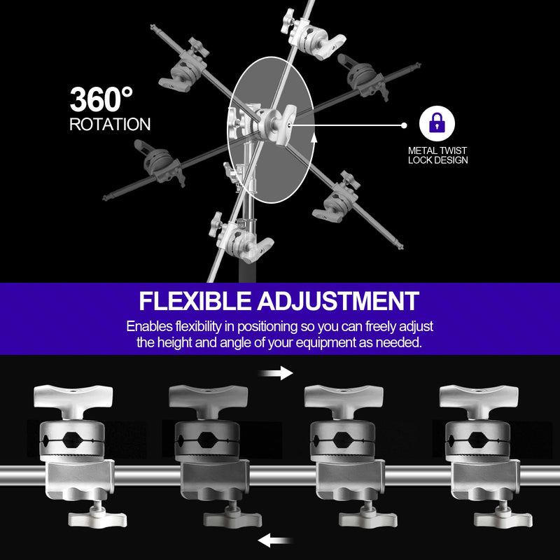 WELLMAKING Heavy Duty Grip Head 2.5inch Swivel Head Holder Adapter, Multi Functional Clamp Duty for Light Stand, Extension Boom Arm and Other Photographic Equipment with 1/2,1/4,3/8,5/8-inch Mount