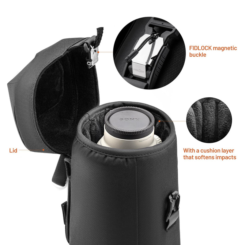 PGYTECH Camera Lens Case, Protective Lens Bag Pouch, Size L | Magnetic Buckle Water Resistant Lens Pouch for DSLR Camera Lens, Thick Camera Lens Bag for Nikon/Tamron/Fuji/Canon