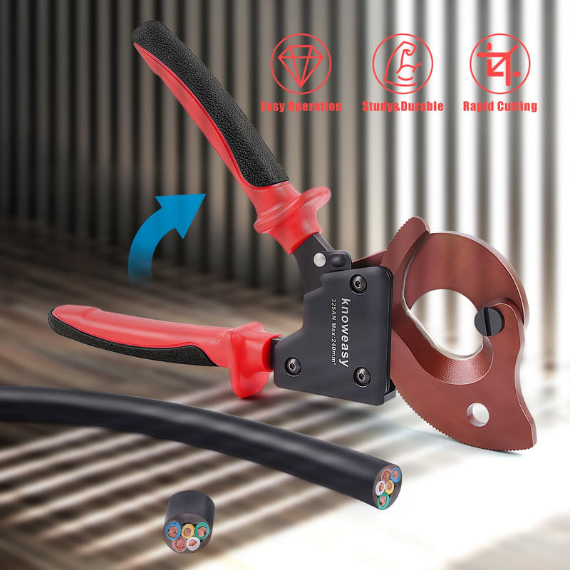 Knoweasy 325AN Upgraded Cable Cutter and Ratchet Wire Cutter Works for Aluminum and Multi-core Cables up to 240mm²