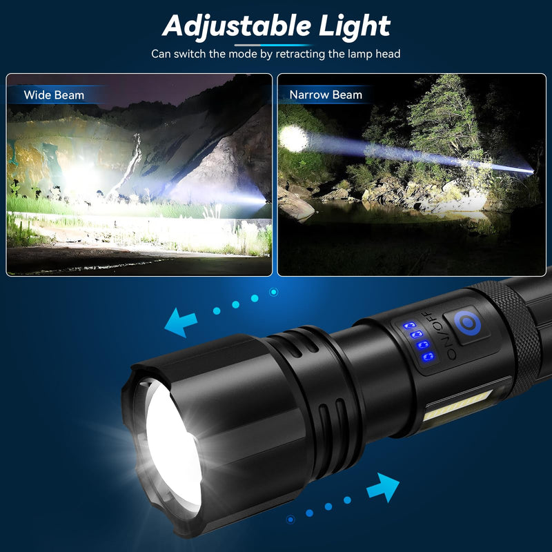 Flashlight Rechargeable Flashlights High Lumens, 99,000 LM Bright LED Flashlight Powered Flash Light, USB Rechargeable Flashlights & Waterproof Handheld Flash lights for Home Camping Hiking(2 Pack) Small