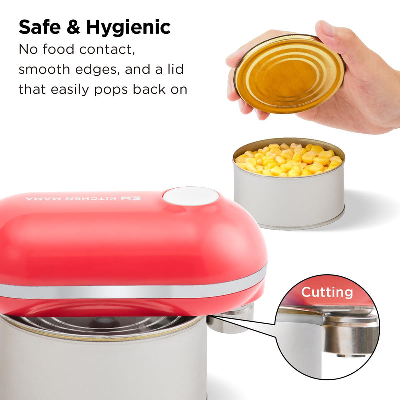 Kitchen Mama Mini Plus Rechargeable Electric Can Opener: USB-C Charging, Hands-Free, Auto Stop, Compact, Cordless, Smooth Edge - Perfect for Seniors with Arthritis, Home, and Travel (Red) Red Small