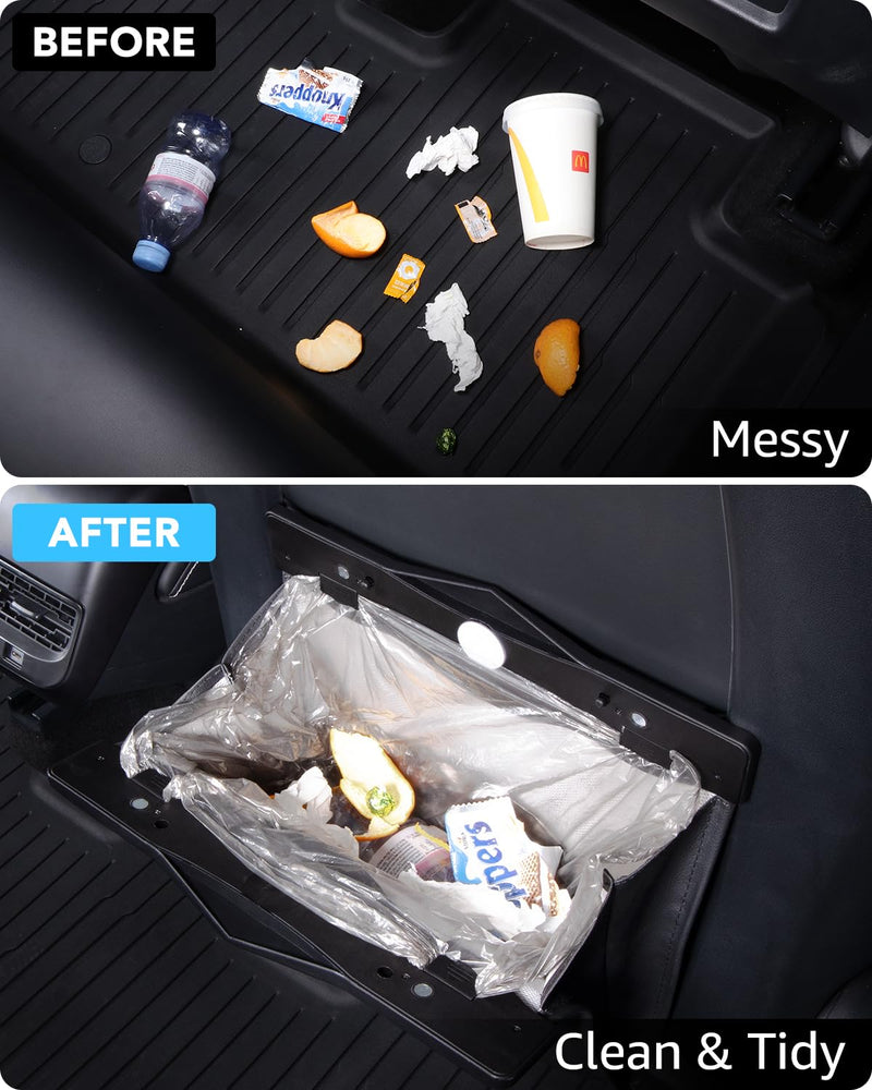 Motrobe Tesla Model Y Juniper Trash Can 2020-2026 Garbage Bag Garbage Bin [Strong Magnetic Buckle] Waterproof with LED Light Faux Leather Model Y Interior Accessories 2.5 Gallons