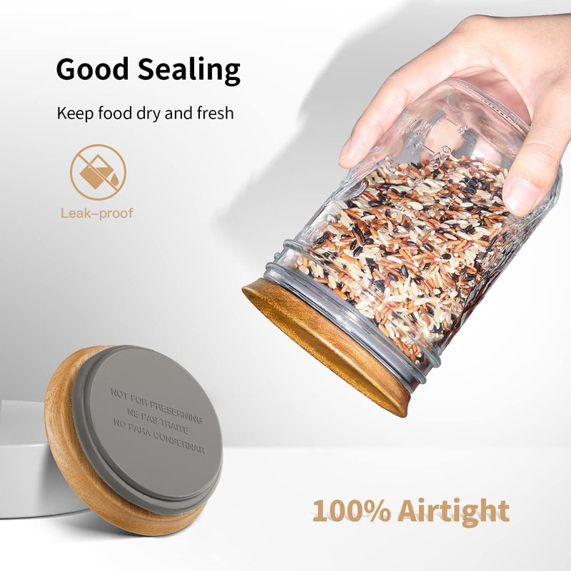 6 Regular Mouth and 6 Wide Mouth Wooden Mason Jar Lids for Ball/Mason Jars, Reusable Acacia Wood Mason Jar Lids with Airtight Silicone Seal Perfect for Dry Food Storage (6PCS-Regular + 6PCS-Wide) 6PCS-Regular + 6PCS-Wide
