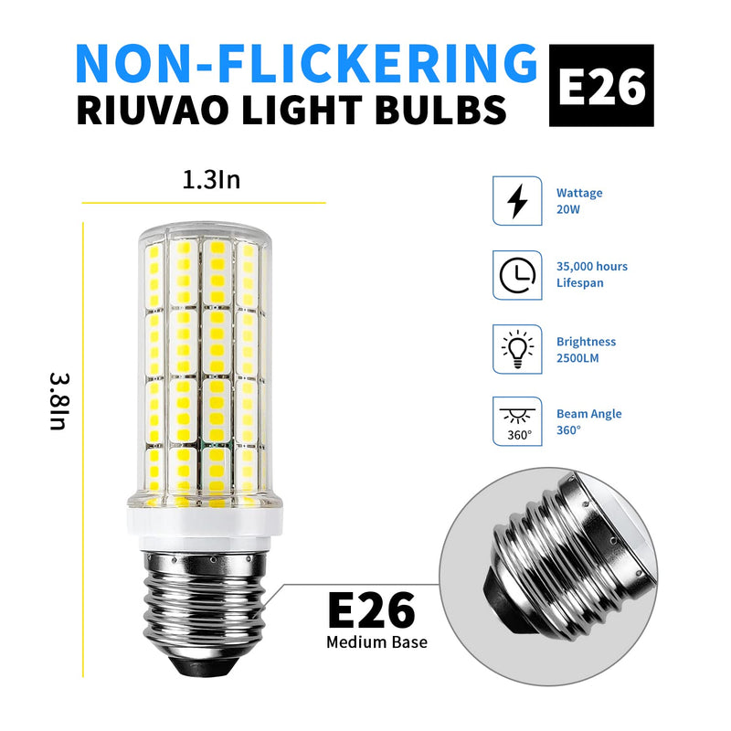 Led Light Bulb 6pcs 200w Equivalent 2500 Lumen 5000k Cool Daylight White 20w Super Bright Led Bulb E26/E27 BaseLed Light Bulbs for Home Garage Warehouse Indoor Outdoor Light Bulb. 20W-E26 5000K