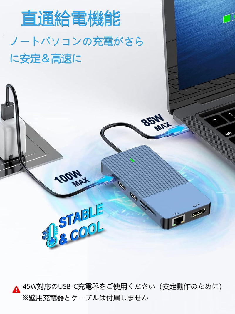 12-in-1 USB C Docking Station, 100W PD Charging, 4K Triple Display (HDMI/DP), Gigabit Ethernet, USB 3.1 Gen2 (10Gbps), SD/TF Card Reader, for MacBook/Dell/HP/Lenovo/Xiaomi/Huawei Type-C Devices
