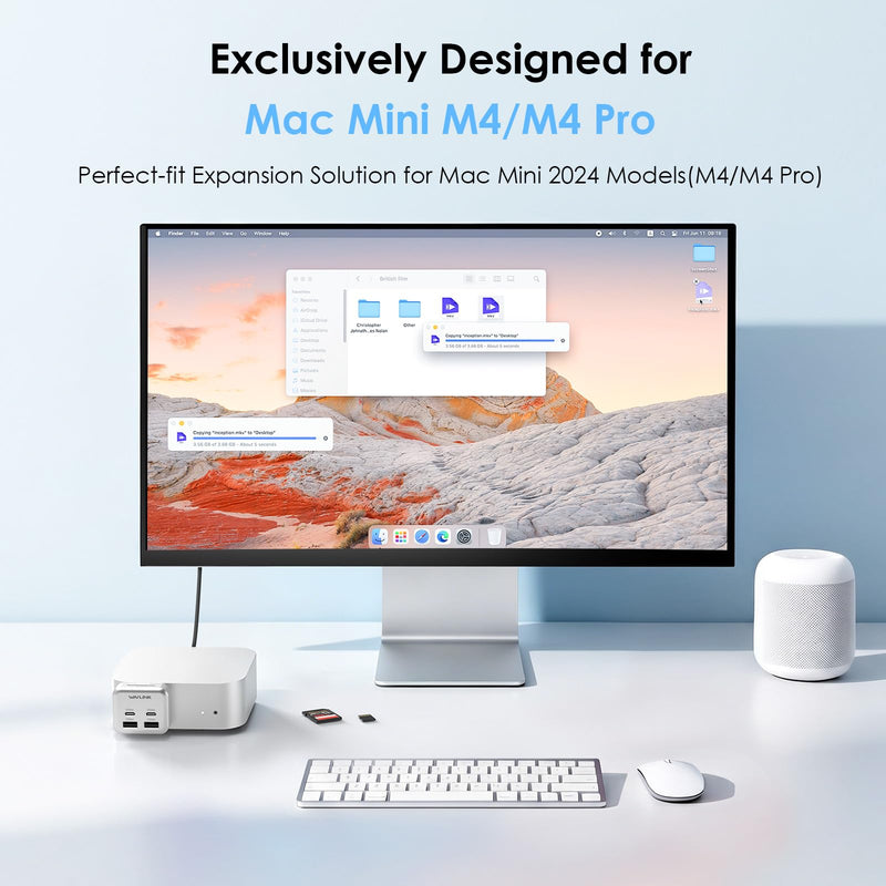 Mac mini M4 Hub, WAVLINK 6-Port Mac mini Hub | 2*10G USB-C, 2*10G USB-A,SD3.0 Card Reader, High-Speed Data Transfer & Multi-Device Connectivity for Mac mini M4 and M4 Pro