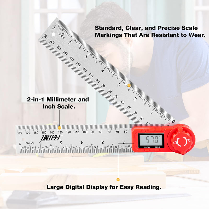 Digital Angle Finder Protractor, Angle Finder Ruler,Stainless steel 7inch 200mm, Angle Measuring Tool for Woodworking,Carpenter,Construction,DIY Measurement (Stainless Steel) Stainless Steel