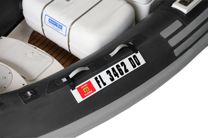 Hardline Products USA Registration Plate Kit for Inflatable Boats, RIBs & Dinghies – Marine Grade ABS w/Adjustable Velcro Mounting Straps – USCG Compliant 4” x 24” - Pair - White Plate Only