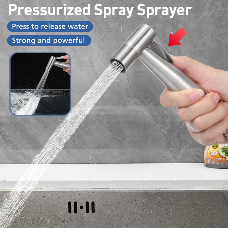Operitacx Sink Sprayer with Hose, Universal Pull Out 304 Stainless Steel Kitchen Side Sprayer 1/2 inch Connector for Washing Vegetables and Dishes