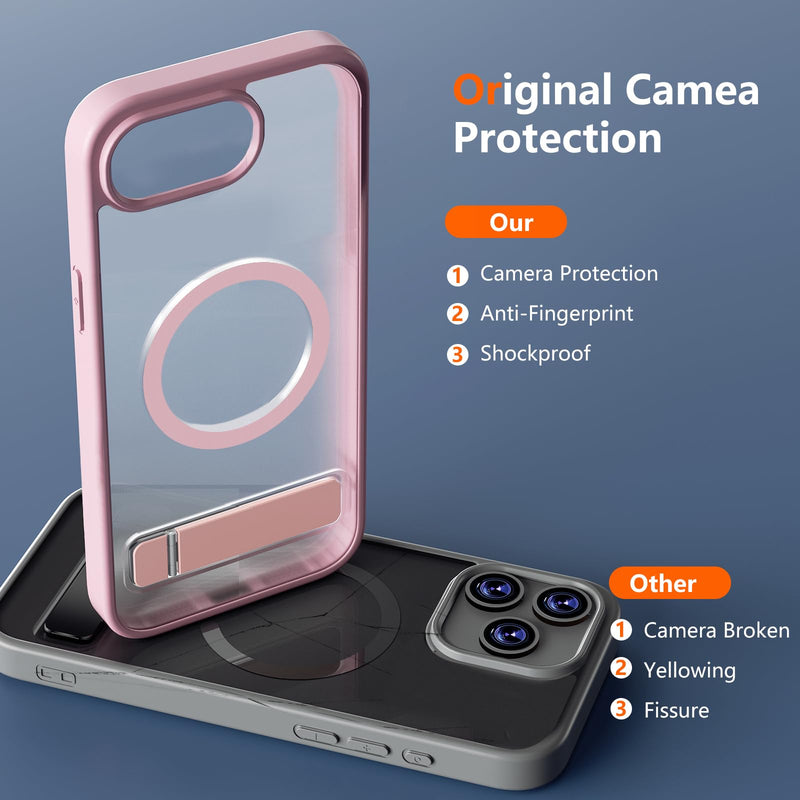 Magnetic Case for iPhone 17e/iPhone 16e with 2X Privacy Screen Protectors,iPhone 17 e/16 e Phone Case with Stand & Compatible with MagSafe,Shockproof Translucent Matte Protective Cover,Pink Pink