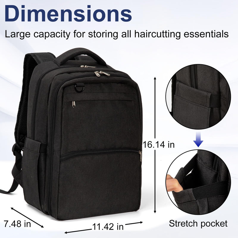 GDNasist Barber Supplies Bag, Portable Barber Backpack for Barber Accessories, Hairstylist Travel Bag for Clippers and Supplies, Clipper Bag for Hair Tools with Insulated Pocket, Black