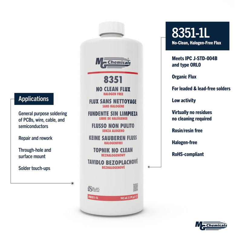 MG Chemicals - 8351-1L 8351 No Clean Flux, Halogen Free, 945mL Bottle, 33.8 Fl Oz (Pack of 1) 33.8 Fl Oz (Pack of 1)