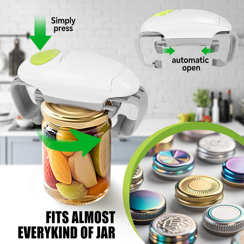 Automatic Jar Opener Suitable for The Elderly With Arthritis And People With Weak Hands， It Can Automatically Open Lids of Most Sizes With One Button， A Kitchen Gadget As A Gift
