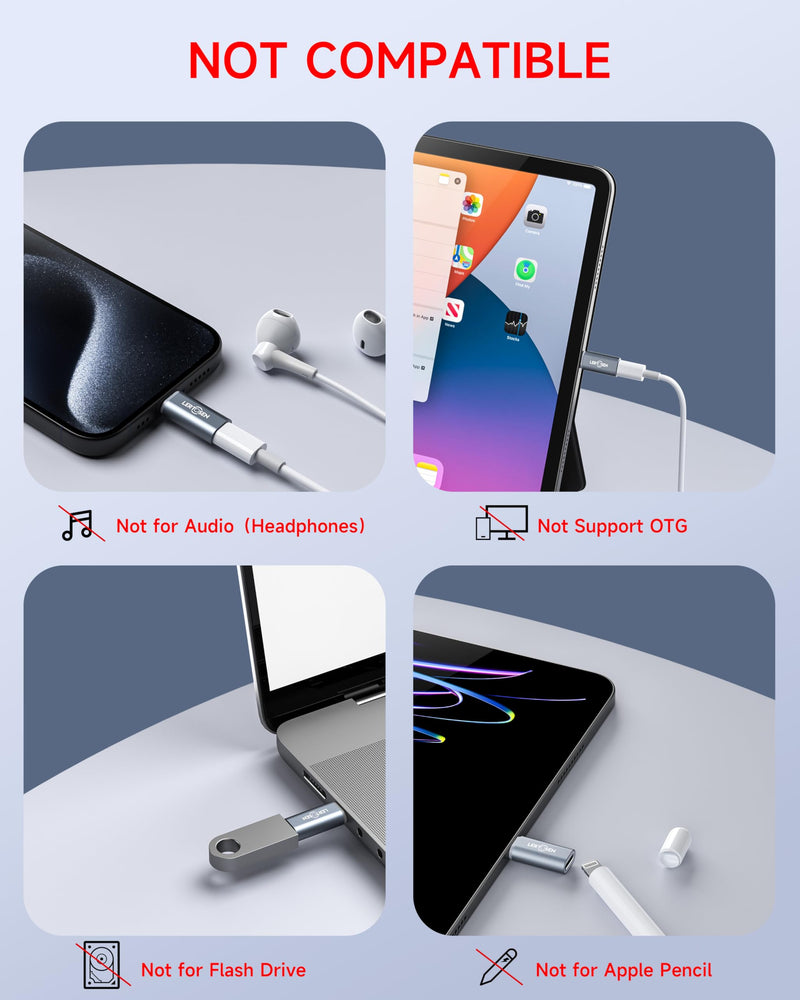 Lightning Female to USB-C Male Adapter & USB-C Female to Lightning Male Adapter (4 Pack) for iPhone Series and More Lightning & USB-C Devices,Support Charge & Data Sync,Not for Audio/OTG 4 Pack Grey
