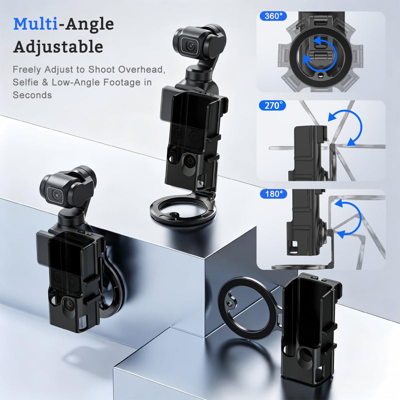 Magnetic Mount Stand for DJI Osmo Pocket 3/4/4P Accessories | Multi-Angle Adjustable Expansion Phone Bracket w 1/4 Hole & Cold Shoe/GoPro Mount, for Vlog Live Stream Outdoor Shooting