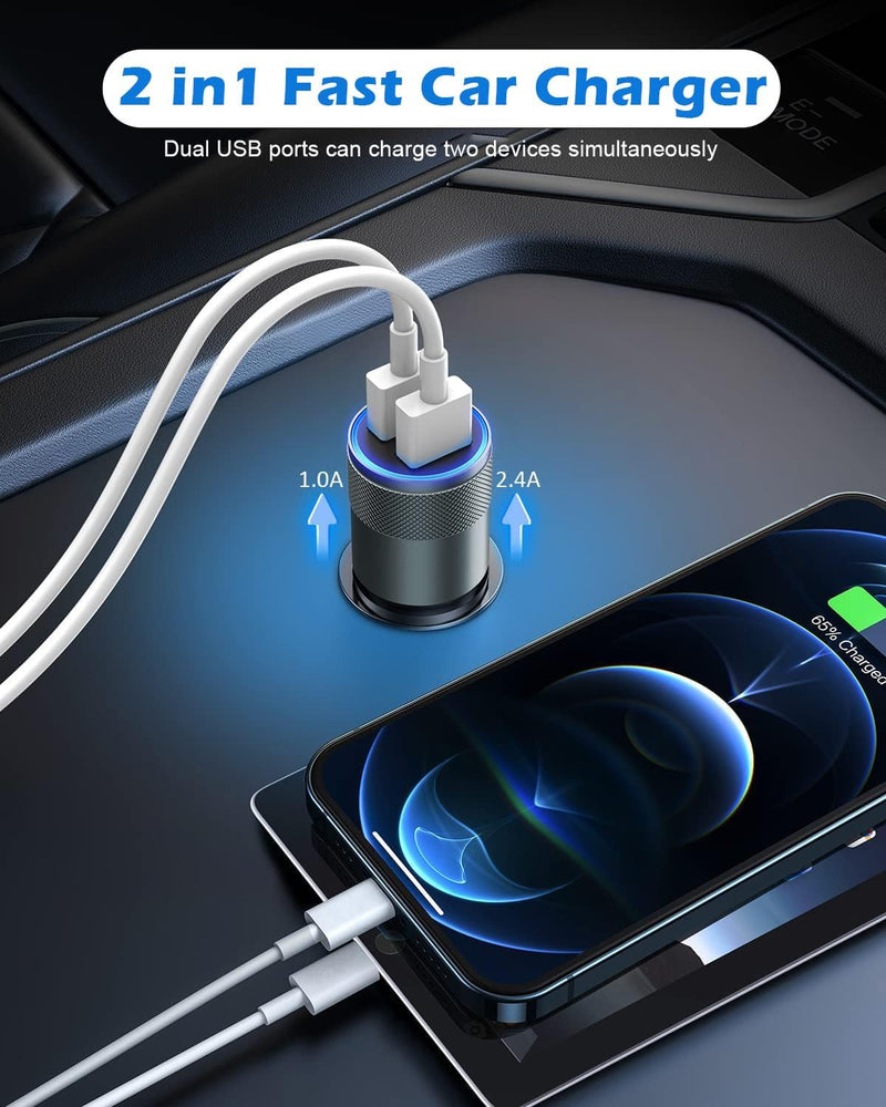 2 Pack(3.4A) USB Car Charger Dual USB Ports Cigarette Lighter USB Charger | iPhone 17 Car Charger Super Fast Charging Compatible with iPhone 17/17 Air/17 Pro Max/17e/16/16 e/16 Pro/15 Plus/14/13/12/11