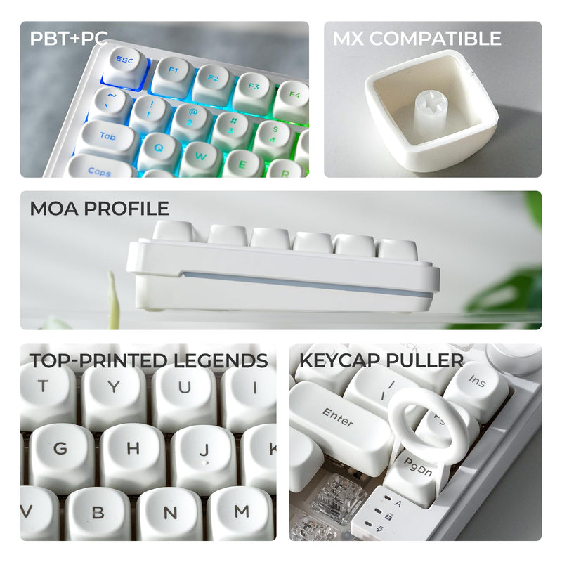 Shine Through Keycaps,White MOA Profile PBT Keycaps 117-Key For MX Switches