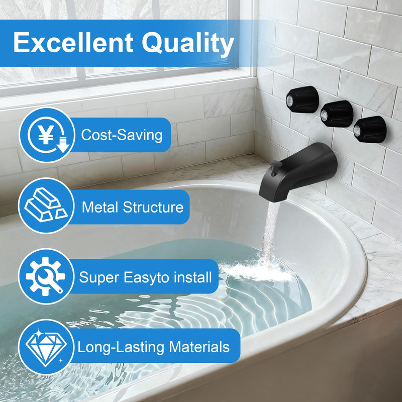Tub Shower Trim Kit, Matte Black Shower Knob and Bath Tub Spout, for Price/Pfister Verve and 3 Handle Tub Faucet, for 1/2" Copper Connection, 1/2" and 3/4" Male Thread Connection (Matte Black)