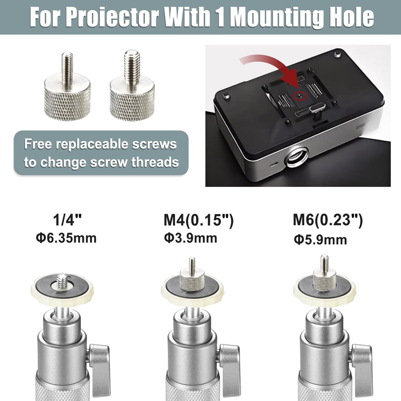 Projector Mount Bracket Compatible with HAPPRUN, Aurzen & Most Projectors | Upgraded Fixed-angle Wrench 360° Rotation & 90° Tilt Adjustable Projector Ceiling Mount Projector Wall Mount Silver 14-24 IN/37-62 CM