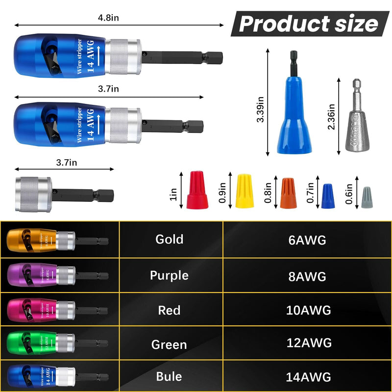 Wire Stripper for Drill, 6/8/10/12/14 AWG Wire Twister Tool for Drill, New Upgrade Drill Wire Stripper and Twister Kit, Wire Stripper Tool, Wire Stripping and Twisting Tool, Electrician Tools Set Black