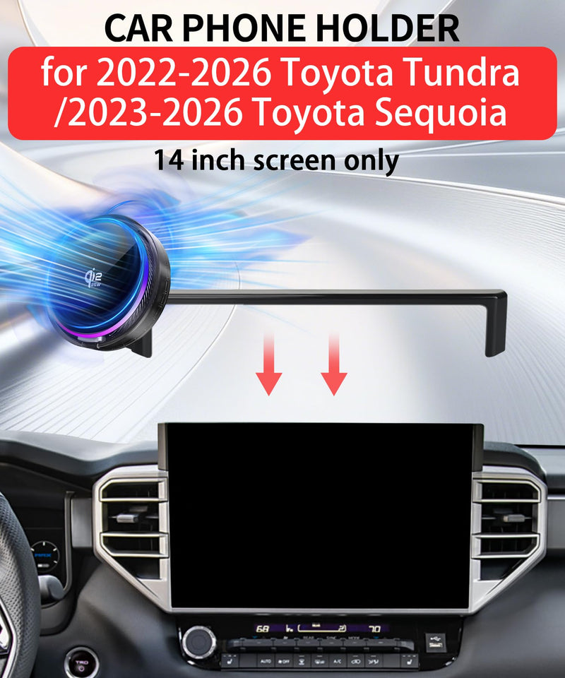 25W Car Mount Charger for Toyota Tundra/Sequoia 14-Inch Screen | 2022-2026 Toyota Tundra / 2023-2026 Sequoia Qi2.2 25W MagSafe Fast Charging Cell Phone Holder Accessories,with Cooling Fan