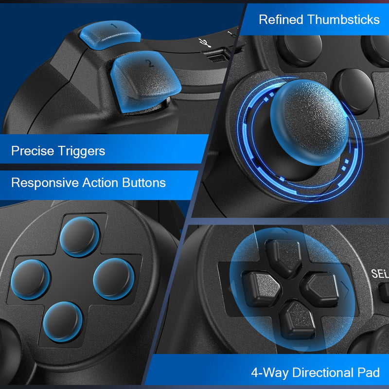 Yinjie 2 Pack Wireless Controller for PS3, Compatible with Playstation 3 | with 2 Charging Cables (black) black