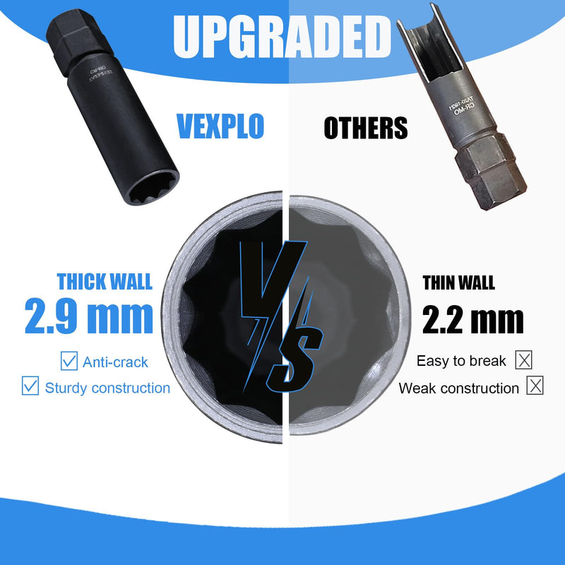 VEXPLO 10 Spline Lug Nut Key Set, Thicker Wall Sturdy 10 Spline Lug Nut Socket Tool for Effortless Removal of Aftermarket 10 Point Locking Lug Nuts (3 Piece Set) 3 Piece Pack